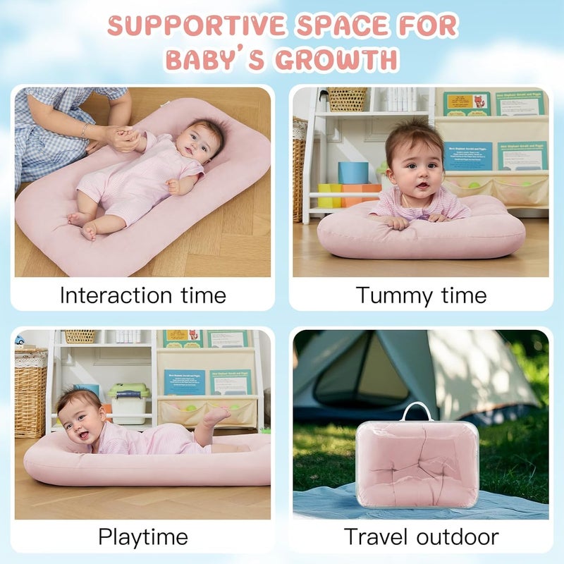 PGONEEE Baby Lounger for Newborn, Bionic Design Baby Lounger, Soft Organic Cotton Breathable Lounger for Infants 0-18 Months (Coral Pink) - Image 2